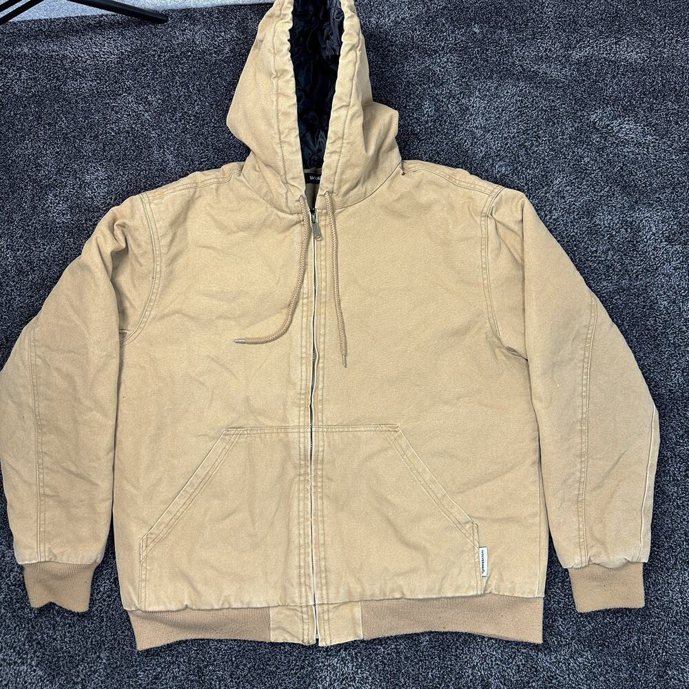Wolverine Jaxon Men Canvas Duck Work Jacket Insulated Quilt Hooded Coat Tan XL